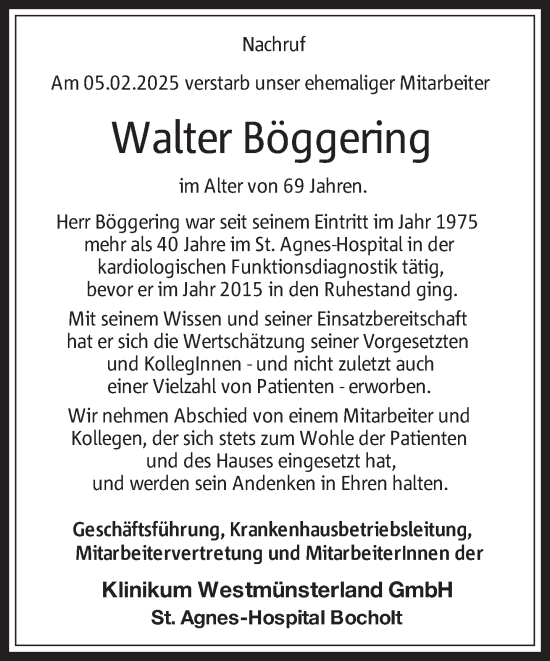 Traueranzeige von Walter Böggering 