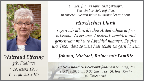 Traueranzeige von Waltraud Elfering von Münsterland Zeitung