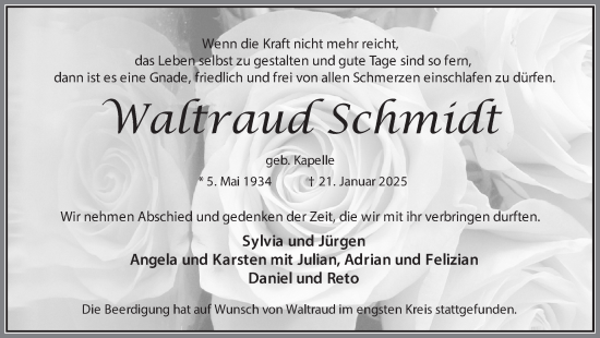 Traueranzeige von Waltraud Schmidt von Lüner Anzeiger