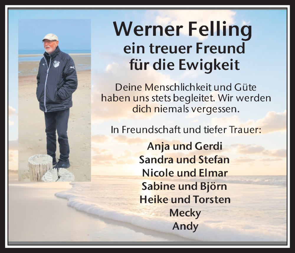  Traueranzeige für Werner Felling vom 03.02.2025 aus Trauer Vest