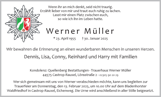 Traueranzeige von Werner Müller von Stadtanzeiger Castrop-Rauxel