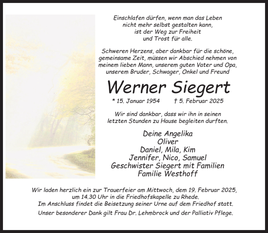 Traueranzeige von Werner Siegert 