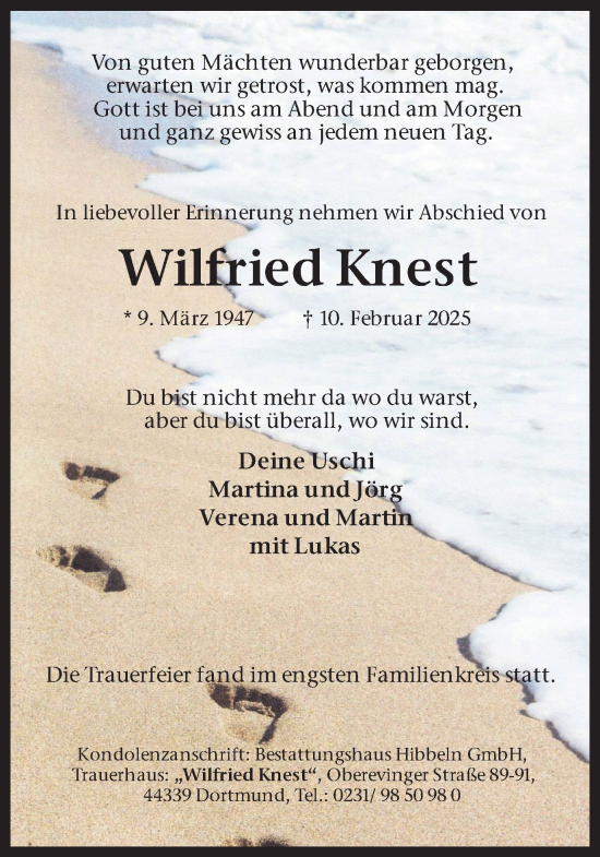 Traueranzeige von Wilfried Knest von Ruhr Nachrichten