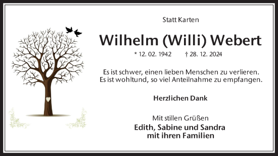 Traueranzeige von Wilhelm  Webert von Trauer Vest