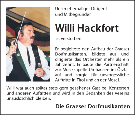 Traueranzeige von Willi Hackfort von Münsterland Zeitung