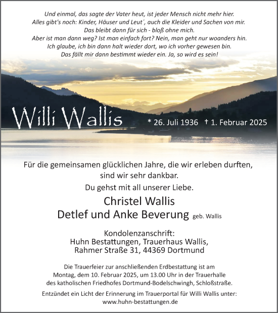Traueranzeige von Willi Wallis von Ruhr Nachrichten