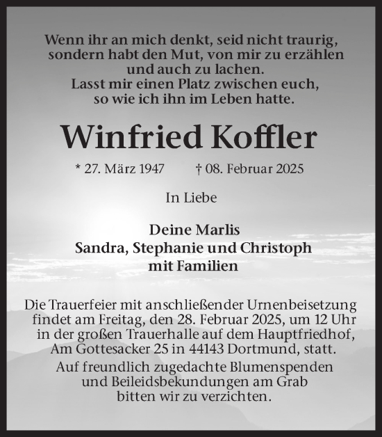 Traueranzeige von Winfried Koffler von Ruhr Nachrichten