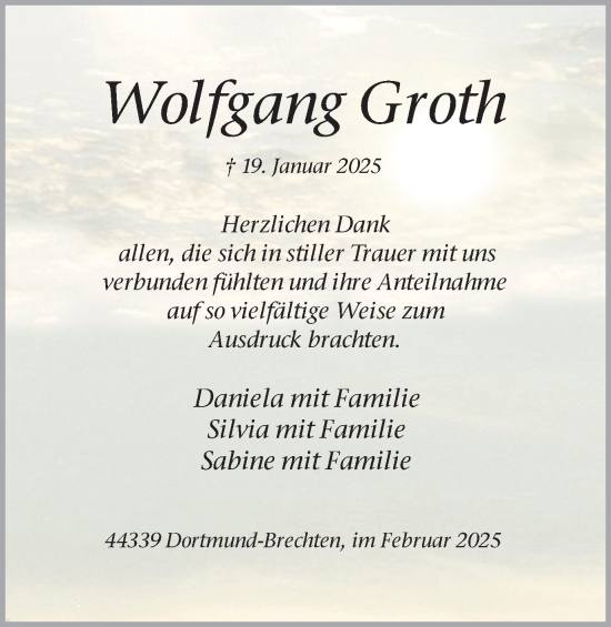 Traueranzeige von Wolfgang Groth von Ruhr Nachrichten