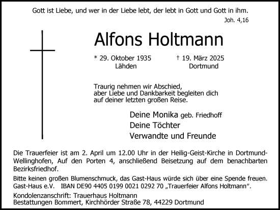 Traueranzeige von Alfons Holtmann von Ruhr Nachrichten