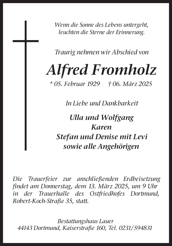 Traueranzeige von Alfred Fromholz von Ruhr Nachrichten