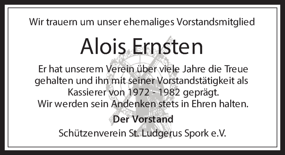  Traueranzeige für Alois Ernsten vom 01.03.2025 aus 