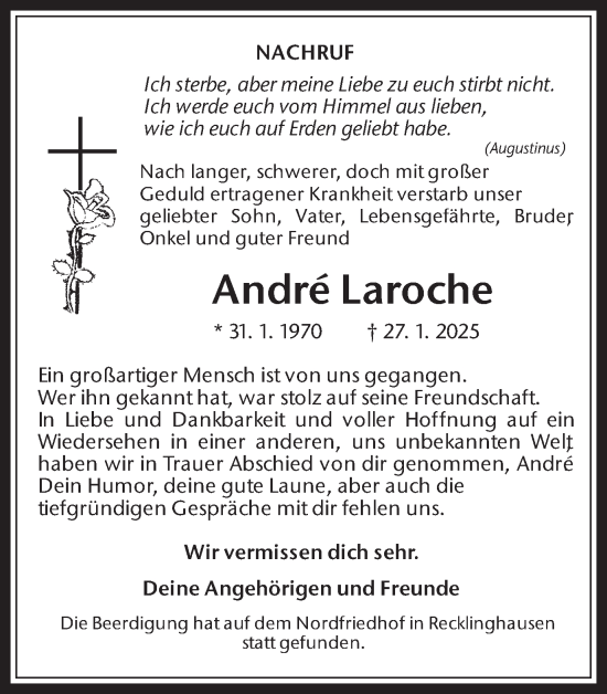Traueranzeige von Andre Laroche von Trauer Vest