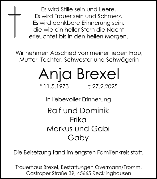 Traueranzeige von Anja Brexel von Trauer Vest