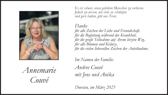 Traueranzeige von Annemarie Couve von Ruhr Nachrichten und Dorstener Zeitung