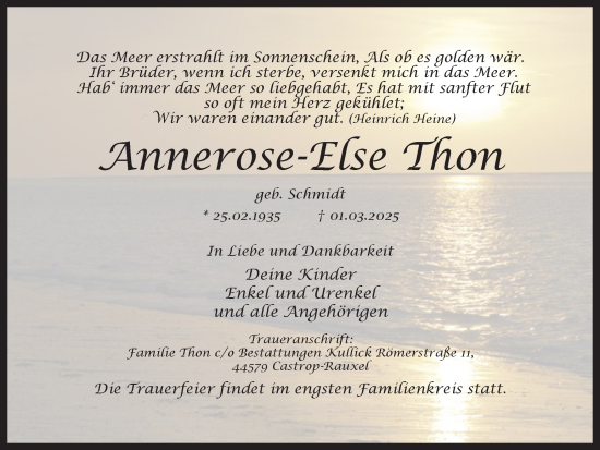 Traueranzeige von Annerose-Else Thon von Ruhr Nachrichten