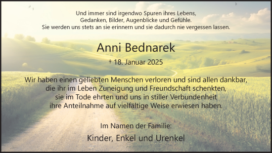 Traueranzeige von Anni Bednarek von Ruhr Nachrichten