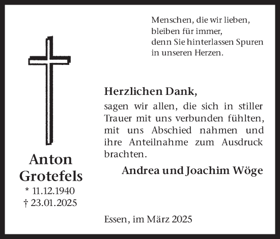 Traueranzeige von Anton Grotefels von Ruhr Nachrichten