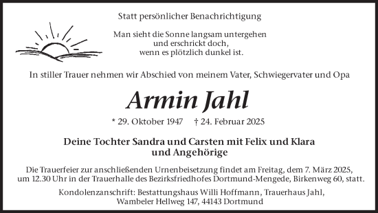 Traueranzeige von Armin Jahl von Ruhr Nachrichten