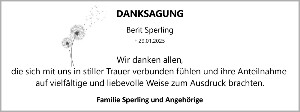  Traueranzeige für Berit Sperling vom 08.03.2025 aus Ruhr Nachrichten
