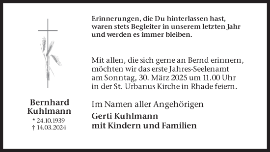 Traueranzeige von Bernhard Kuhlmann von Ruhr Nachrichten und Dorstener Zeitung