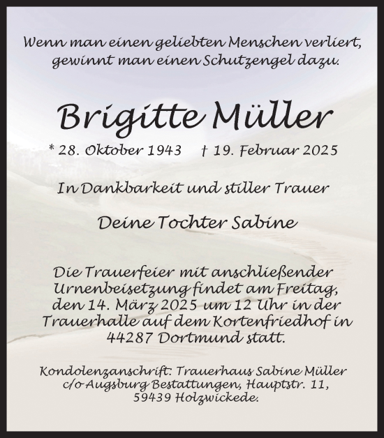 Traueranzeige von Brigitte Müller von Ruhr Nachrichten