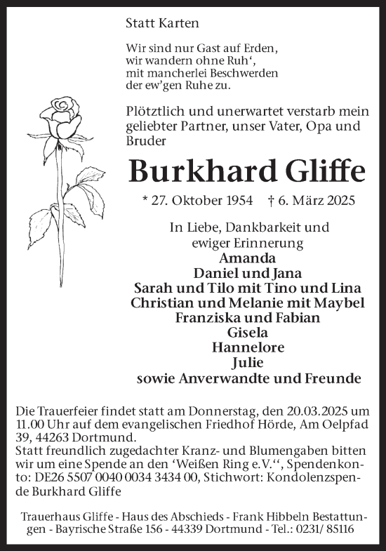 Traueranzeige von Burkhard Gliffe von Ruhr Nachrichten