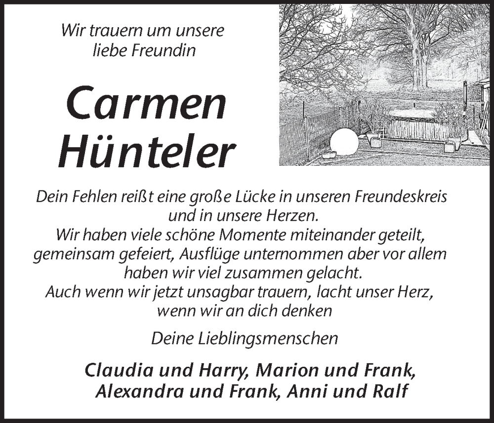  Traueranzeige für Carmen Hünteler vom 22.03.2025 aus Lüner Anzeiger
