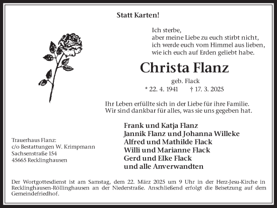 Traueranzeige von Christa Flanz von Trauer Vest