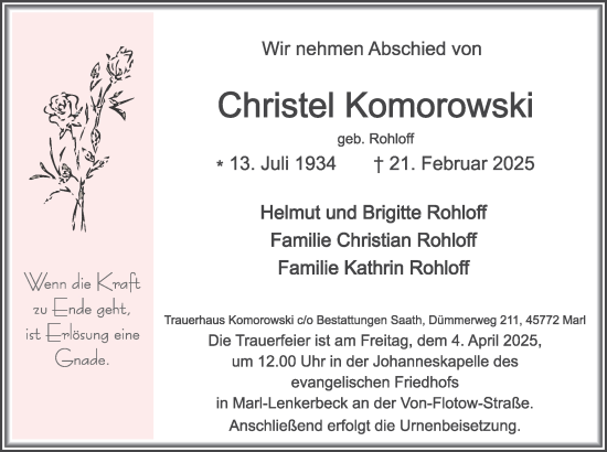 Traueranzeige von Christel Komorowski von Trauer Vest