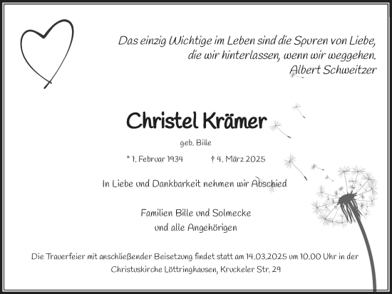Traueranzeige von Christel Krämer von Ruhr Nachrichten