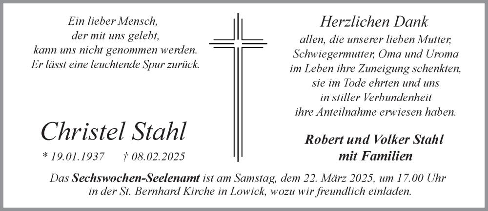  Traueranzeige für Christel Stahl vom 19.03.2025 aus 