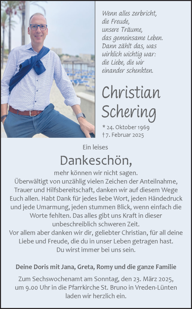  Traueranzeige für Christian Schering vom 19.03.2025 aus Münsterland Zeitung