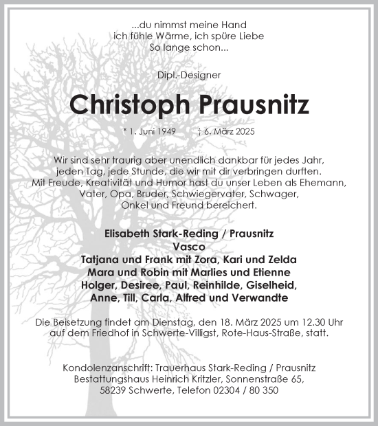 Traueranzeige von Christoph Prausnitz von Ruhr Nachrichten