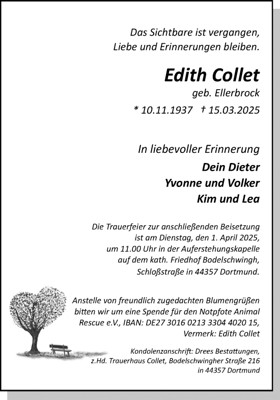 Traueranzeige von Edith Collet von Ruhr Nachrichten