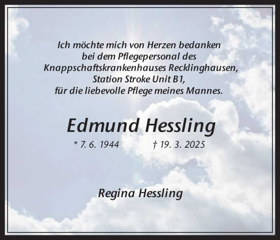Traueranzeige von Edmund Hessling von Trauer Vest