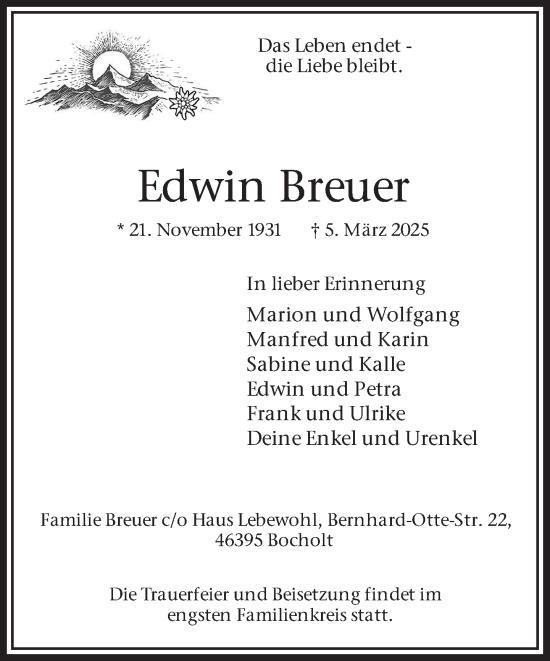 Traueranzeige von Edwin Breuer 