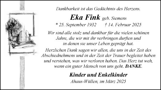 Traueranzeige von Eka Fink von Münsterland Zeitung