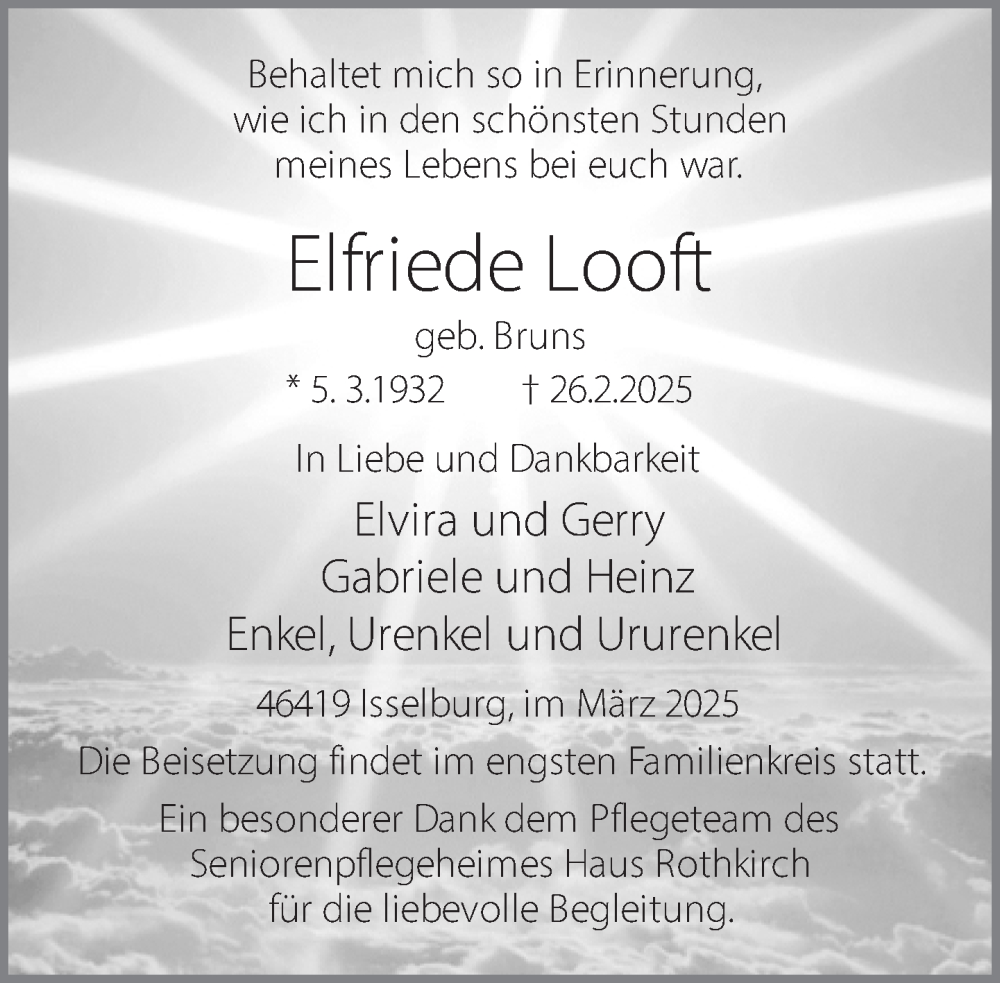 Traueranzeige für Elfriede Looft vom 08.03.2025 aus 