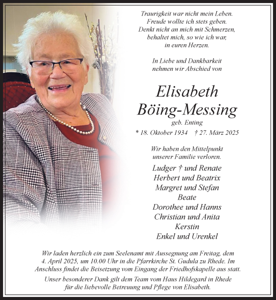 Traueranzeige von Elisabeth Böing-Messing 