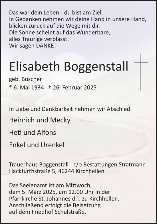 Traueranzeige von Elisabeth Boggenstall von Ruhr Nachrichten und Dorstener Zeitung