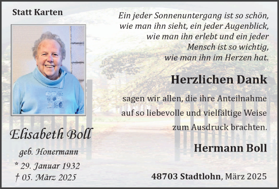 Traueranzeige von Elisabeth Boll von Münsterland Zeitung