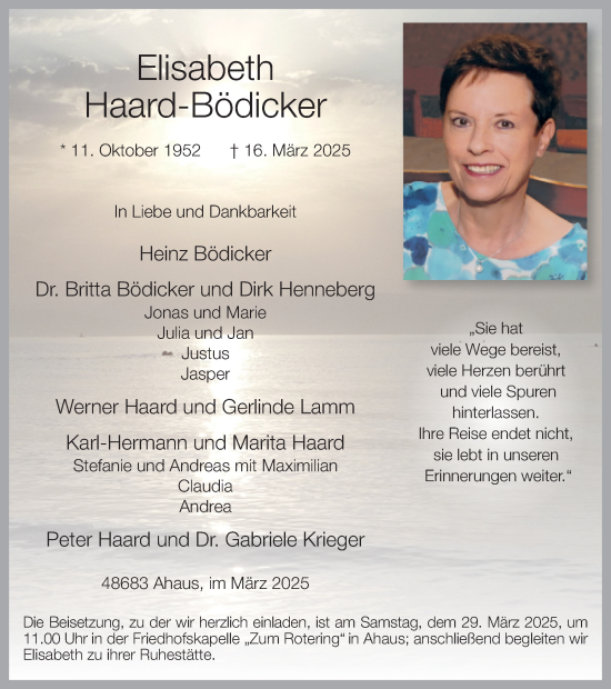 Traueranzeige von Elisabeth Haard-Bödicker von Münsterland Zeitung