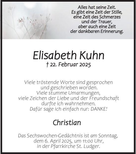 Traueranzeige von Elisabeth Kuhn von Ruhr Nachrichten