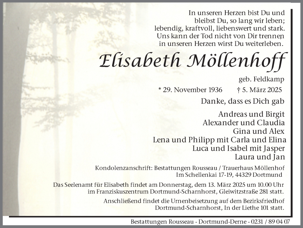  Traueranzeige für Elisabeth Möllenhoff vom 08.03.2025 aus Ruhr Nachrichten