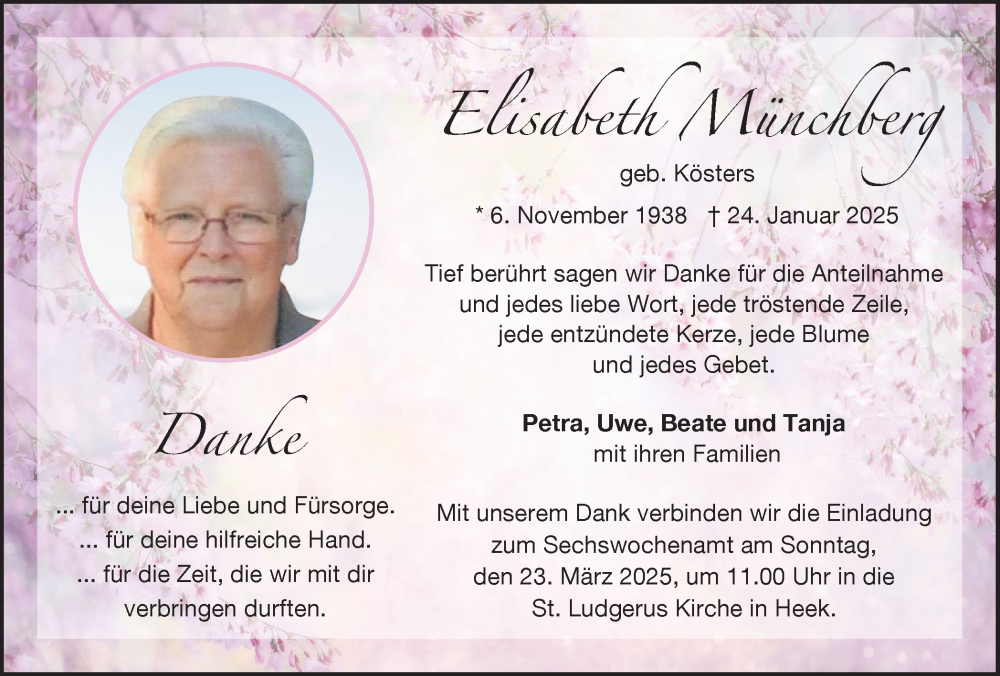  Traueranzeige für Elisabeth Münchberg vom 19.03.2025 aus Münsterland Zeitung