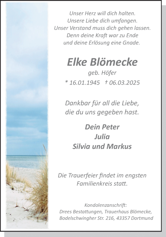 Traueranzeige von Elke Blömecke von Ruhr Nachrichten