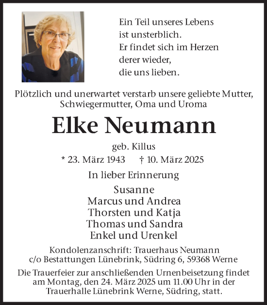 Traueranzeige von Elke Neumann von Ruhr Nachrichten