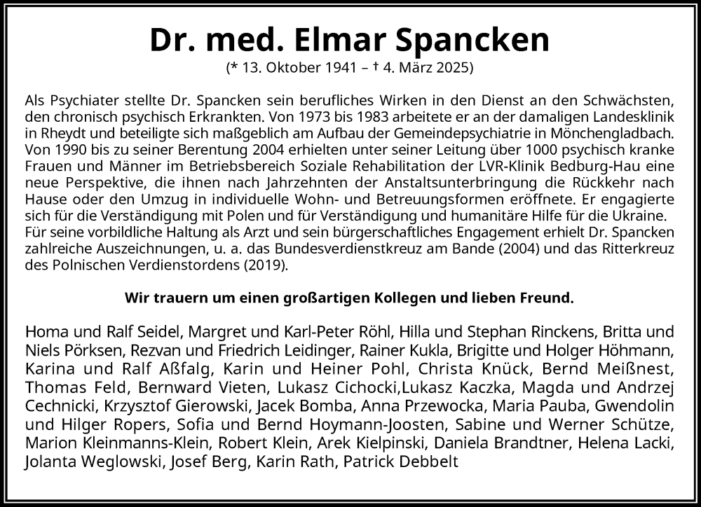  Traueranzeige für Elmar Spancken vom 12.03.2025 aus 