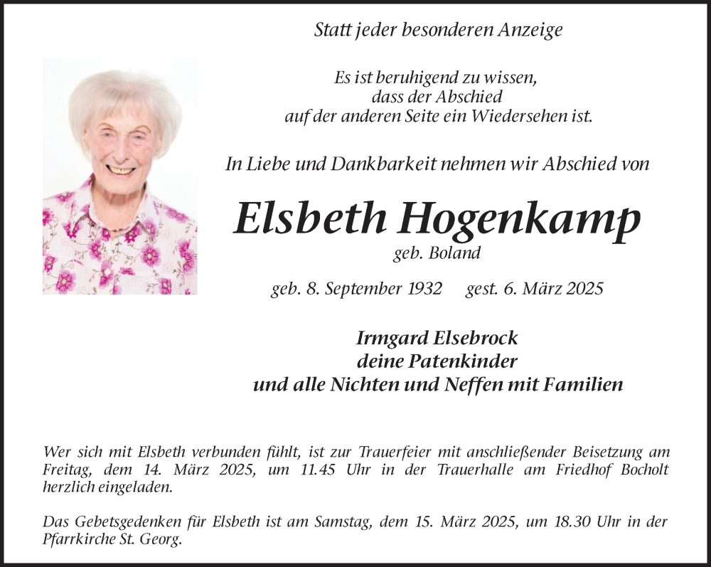  Traueranzeige für Elsbeth Hogenkamp vom 11.03.2025 aus 