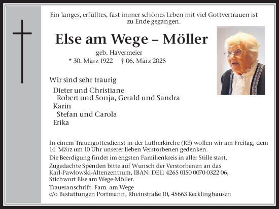 Traueranzeige von Else am Wege-Möller von Trauer Vest